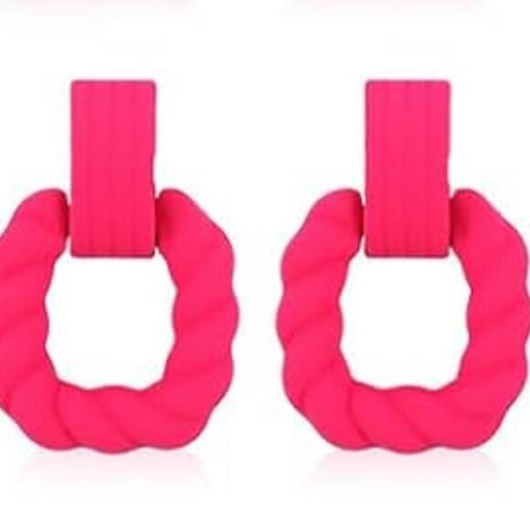Pink Twisted Square Drop Earrings - Picture 1 of 1